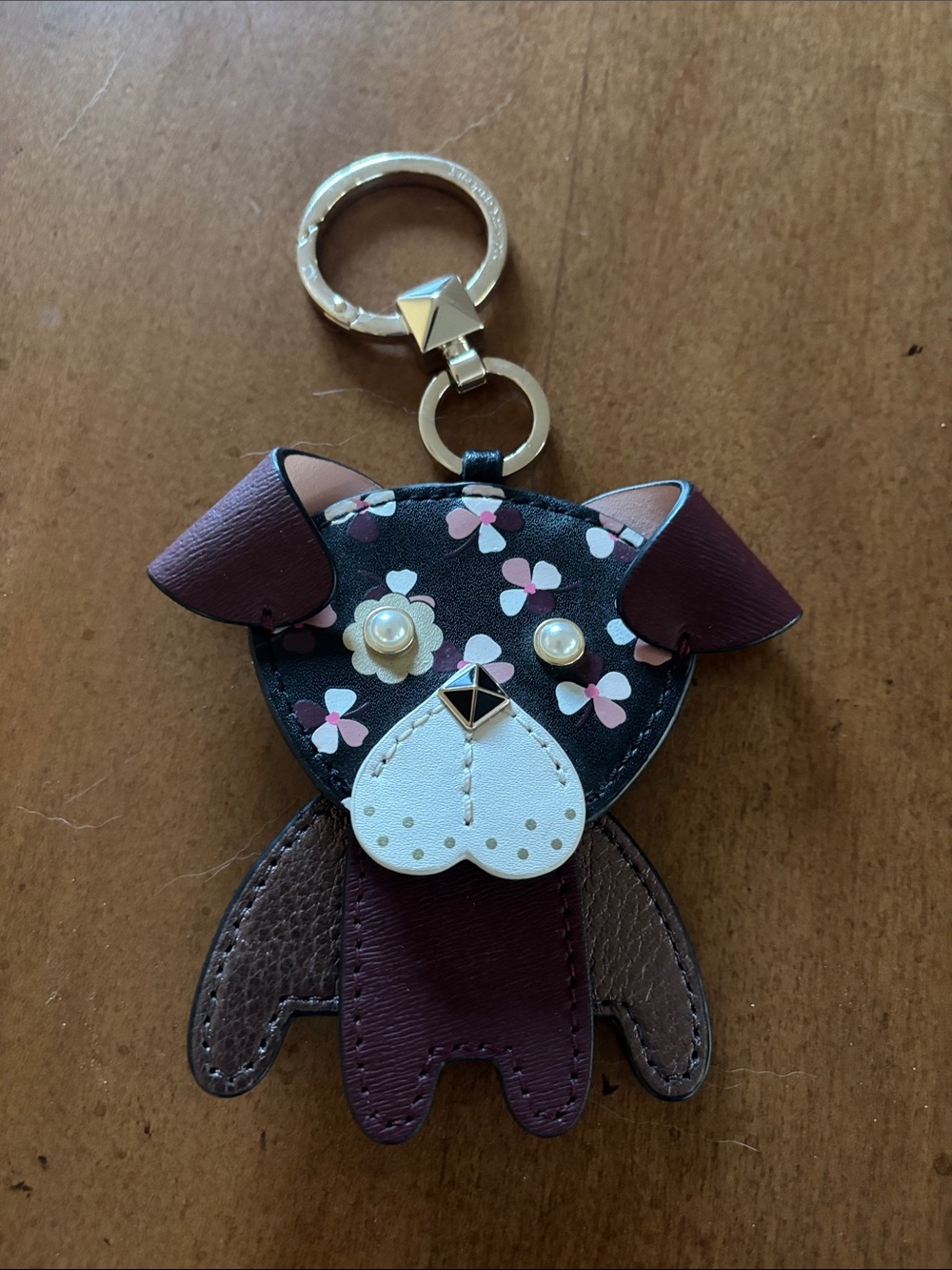 Kate Spade Floral Dog Keychain and Bag Charm - Pink & Burgundy  NEW